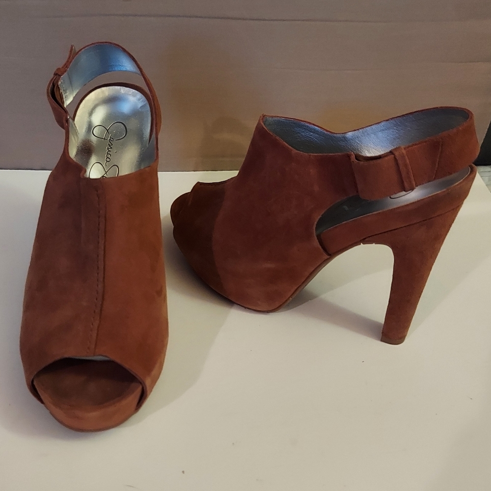 Jessica Simpson suede platforms with heel and open toe